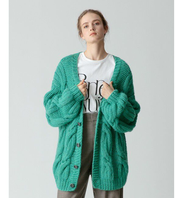 allureville「ビッグケーブルハンドニットカーディガン」|カーディガン|グリーン