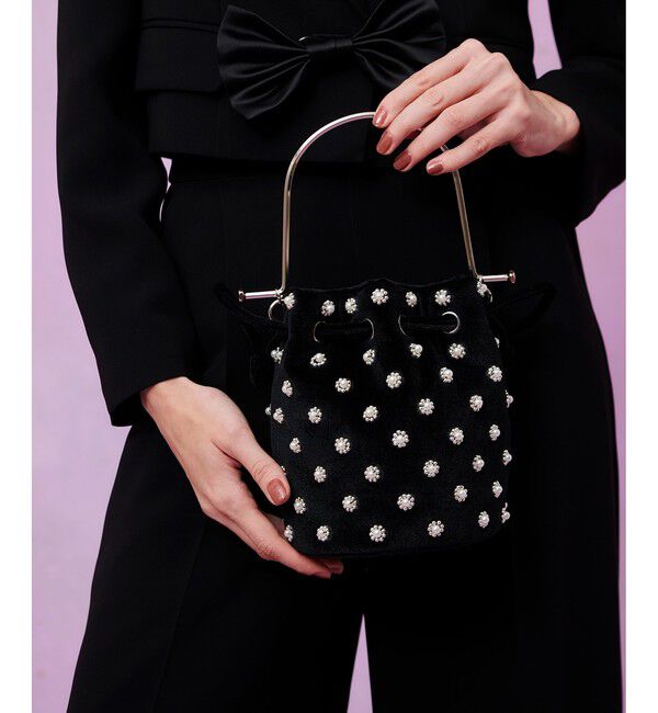 LOULOU WILLOUGHBY「【LOULOU WILLOUGHBY】パール刺繍ベロア巾着ハンドバッグ」|ショルダー・メッセンジャー|ブラック系