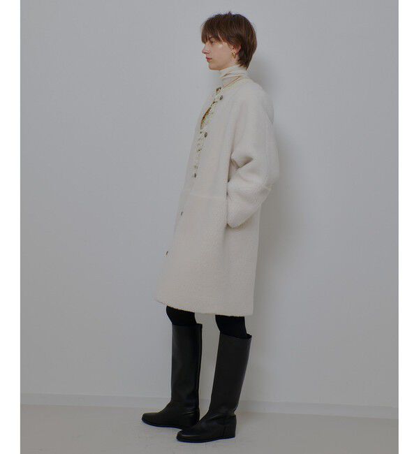 allureville「ツーブロッキングボアコート」|ノーカラーコート|