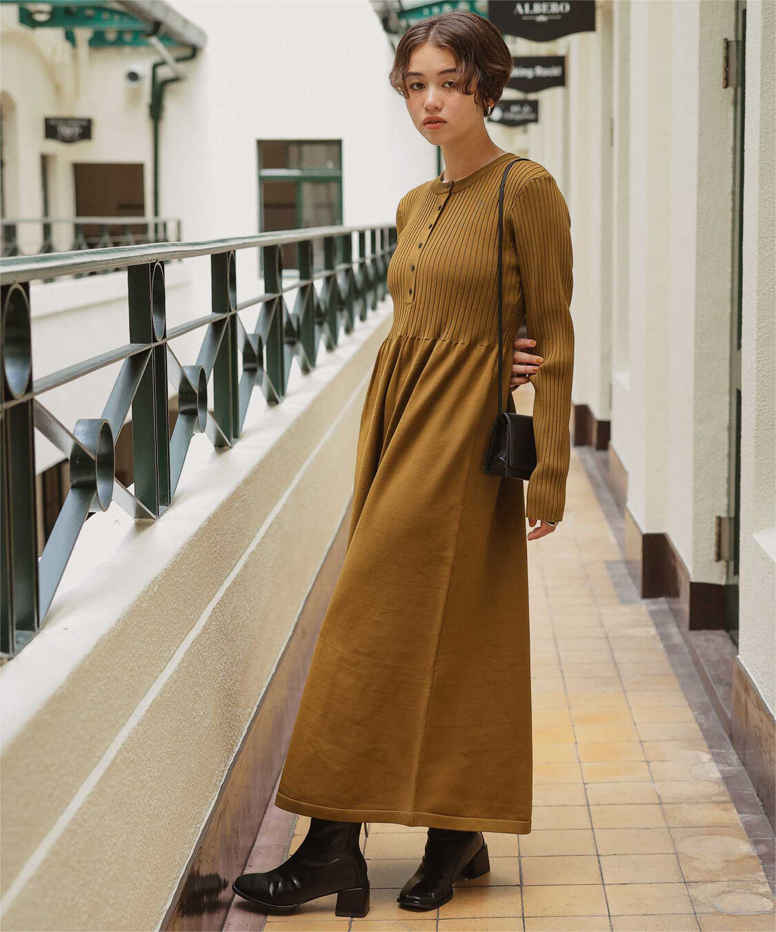 titivate「ヘンリーネックデザインニットワンピース」|ワンピース|