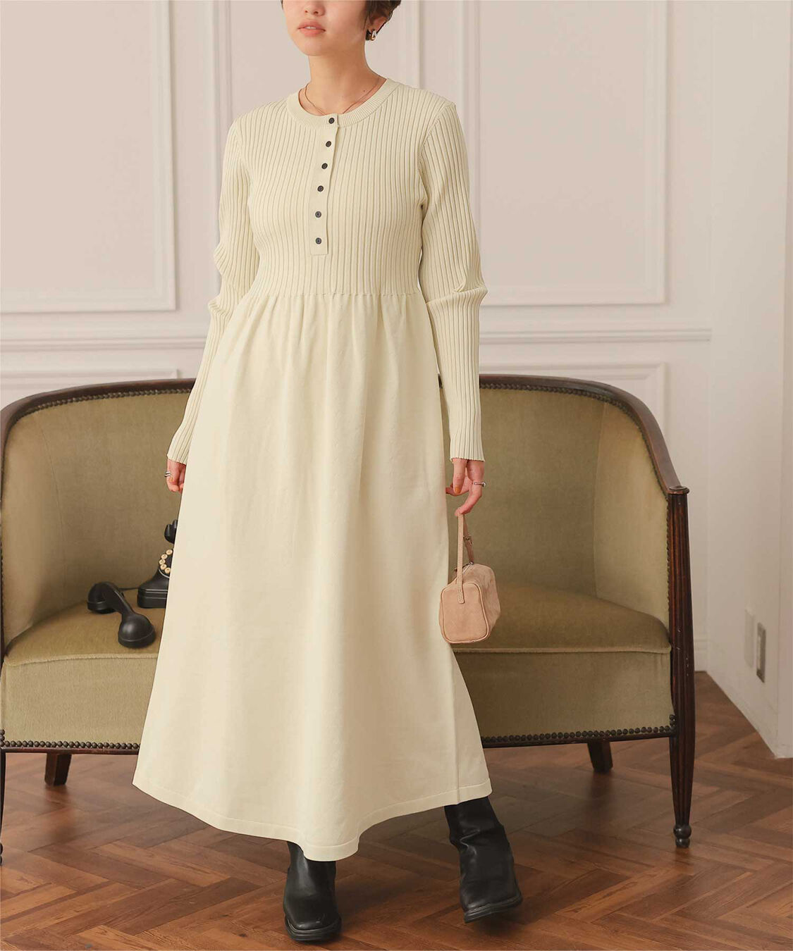 titivate「ヘンリーネックデザインニットワンピース」|ワンピース|