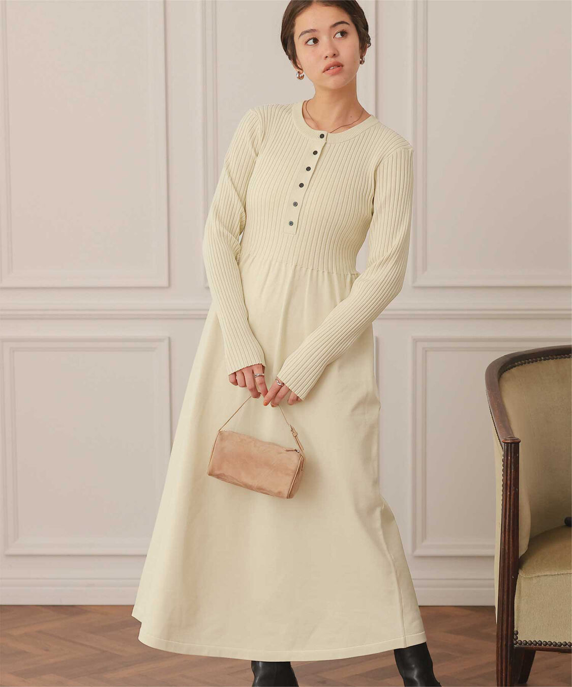 titivate「ヘンリーネックデザインニットワンピース」|ワンピース|