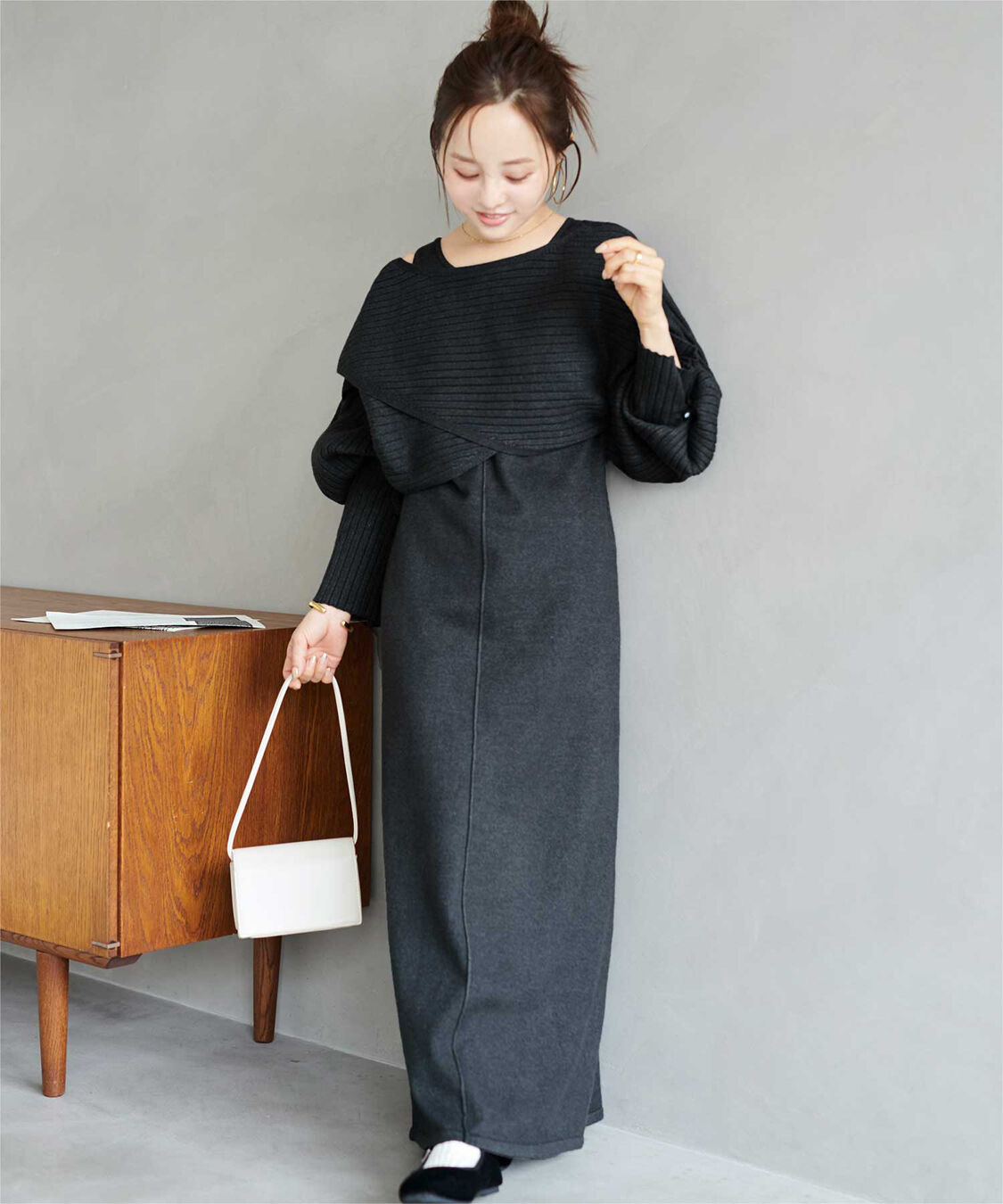 titivate「【田中亜希子さんコラボアイテム】カシュクールリブトップスニットセットワンピース」|ワンピース|