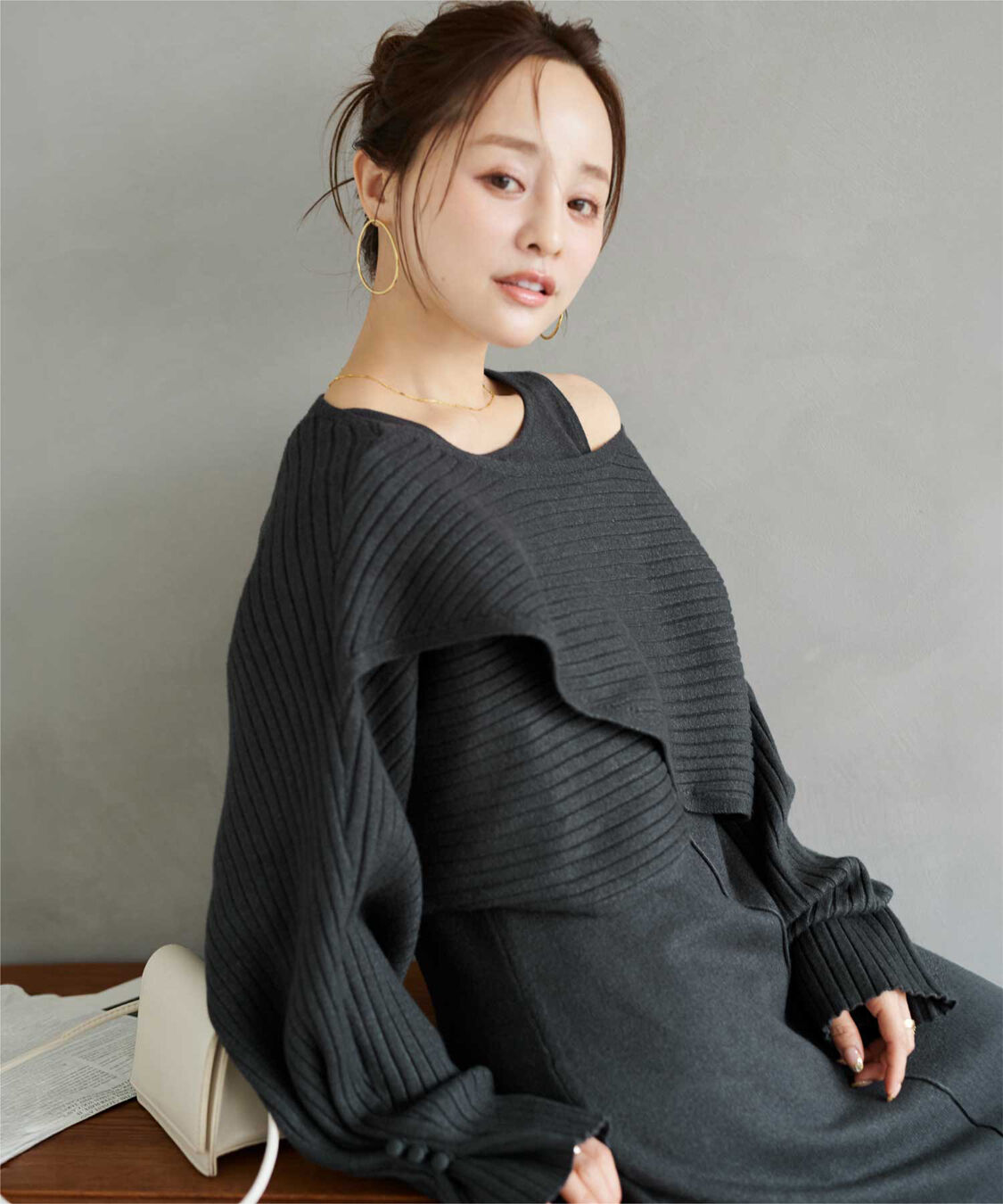 titivate「【田中亜希子さんコラボアイテム】カシュクールリブトップスニットセットワンピース」|ワンピース|