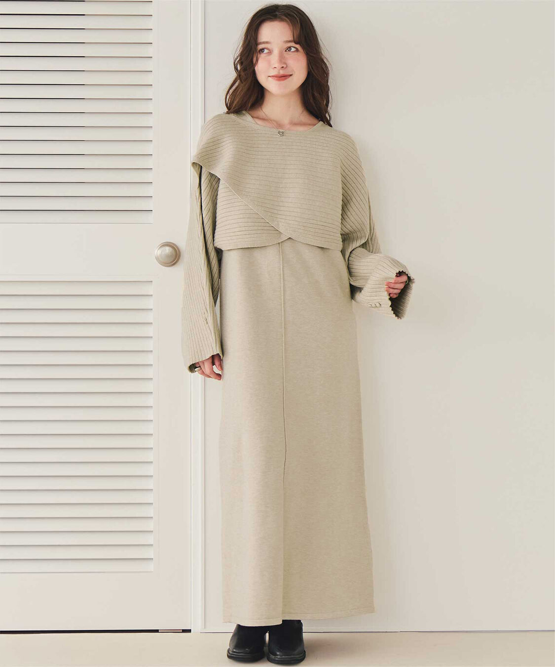 titivate「【田中亜希子さんコラボアイテム】カシュクールリブトップスニットセットワンピース」|ワンピース|