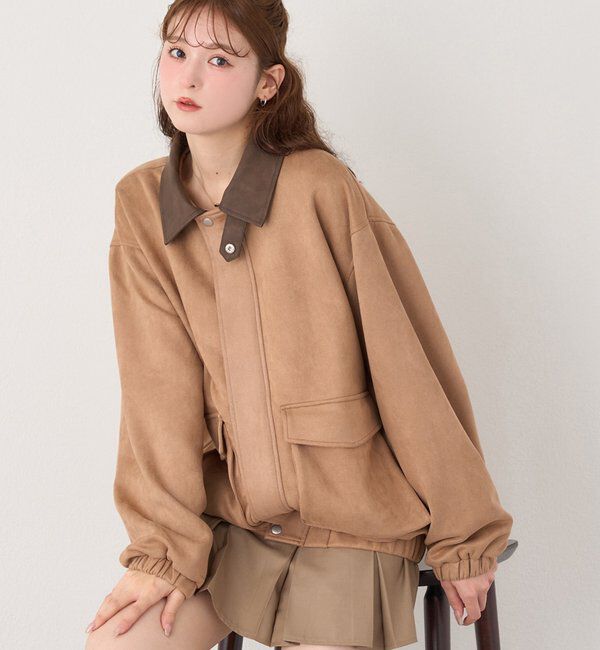  「WEB限定【ロングシーズン活躍！】オーバーサイズ合皮ブルゾン」|ダウンベスト・ベスト|キャメル
