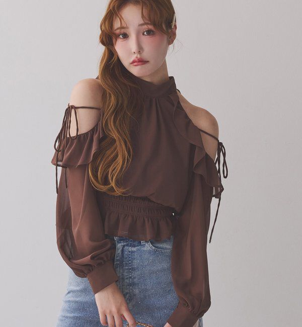 「バックリボンアメスリブラウス」|シャツ・ブラウス|ブラウン