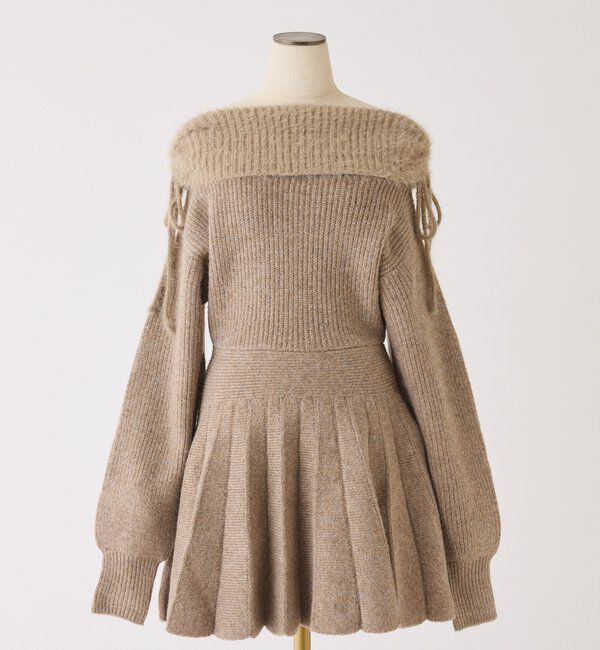  「オフショルプリーツニットミニワンピ」|ワンピース|