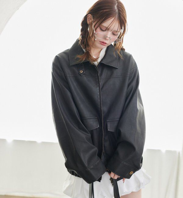  「ミドルエコレザージャケット」|テーラードジャケット|