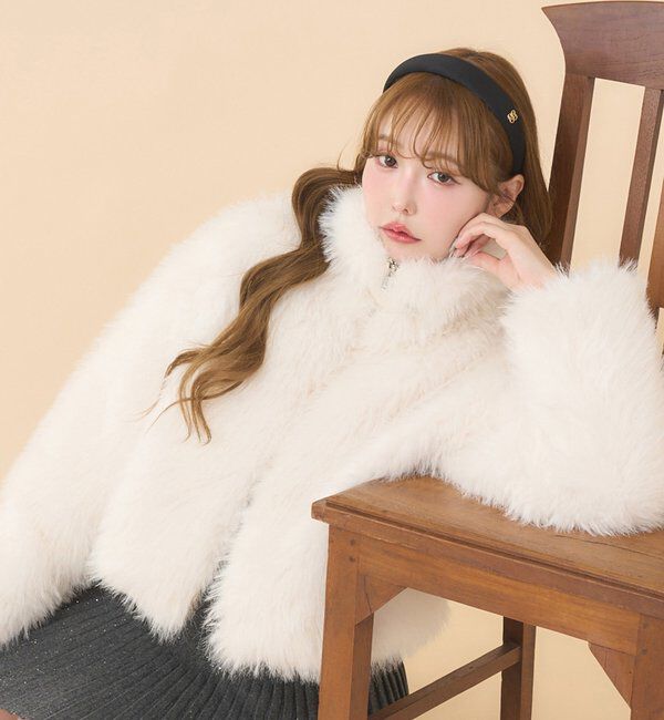  「フェイクファーショートブルゾン」|ダウンベスト・ベスト|オフホワイト