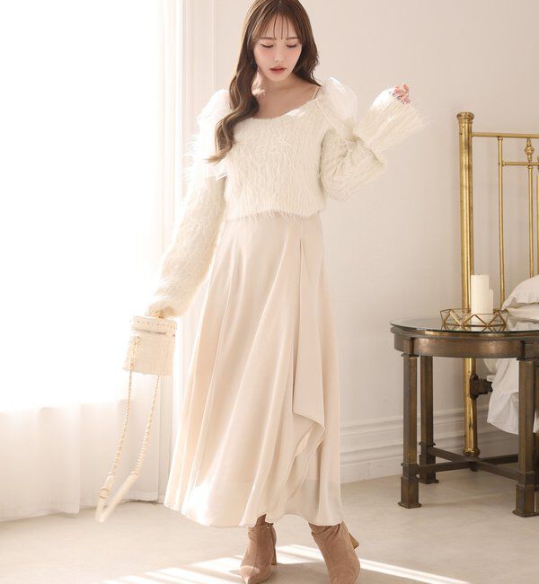  「肩リボンニットセットワンピース」|ワンピース|