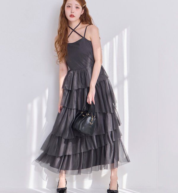  「【WEB限定リバイバル】ティアードチュールワンピース」|ワンピース|チャコールグレー