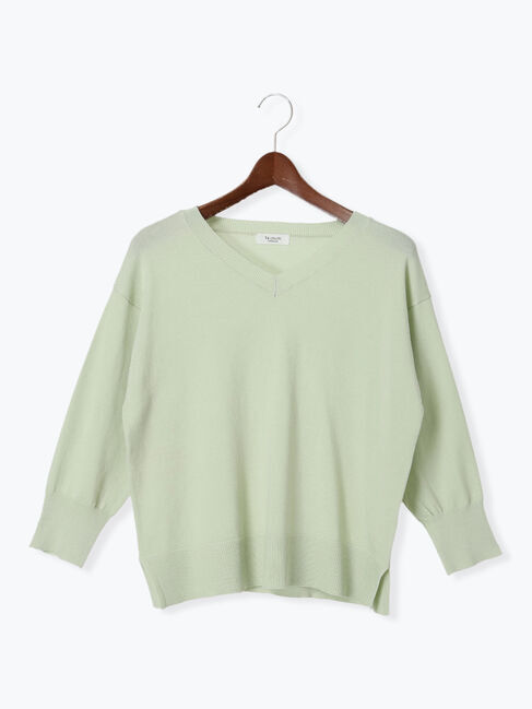 Te chichi TERRASSE「袖ボタンVネックプルオーバーニット」|ニット・セーター|ミント