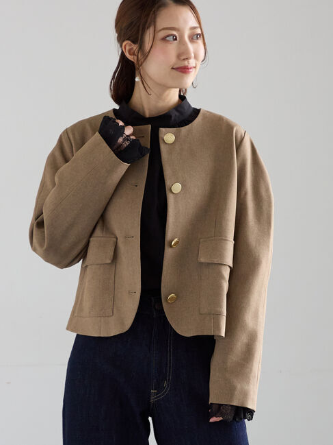 Te chichi「コンパクトノーカラージャケット」|その他|ベージュ
