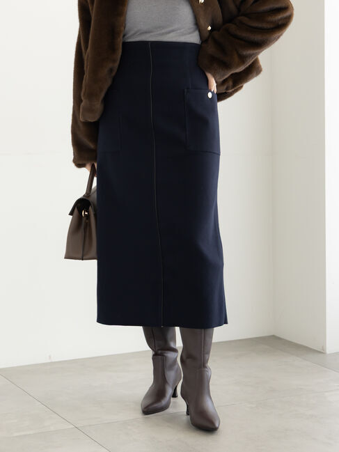 Te chichi「メルトンジャージーナロースカート」|スカート|ネイビー