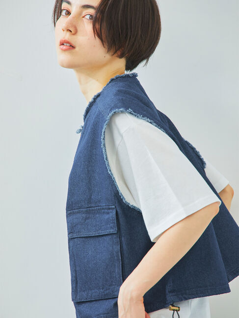 SM2「ツイル/デニムフリンジショートベスト」|ダウンベスト・ベスト|