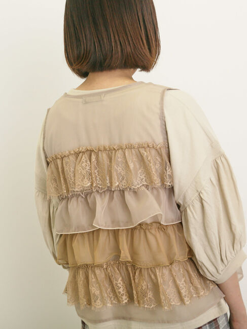 Samansa Mos2「異素材フリルベスト」|ダウンベスト・ベスト|