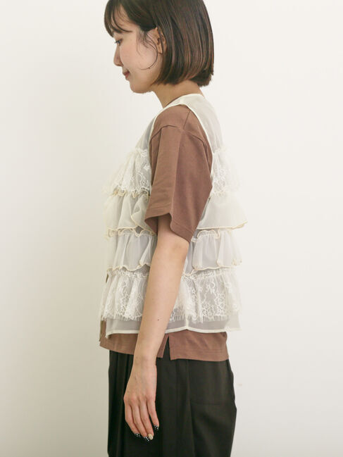 Samansa Mos2「異素材フリルベスト」|ダウンベスト・ベスト|