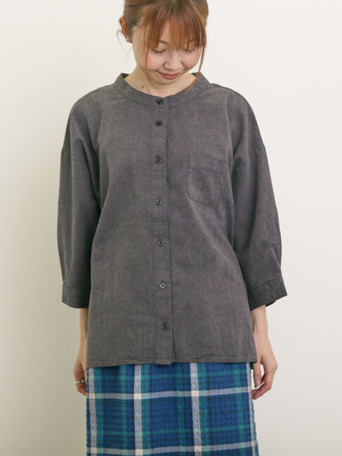 Samansa Mos2「バンドカラーゆるシャツ」|シャツ・ブラウス|チャコールグレー