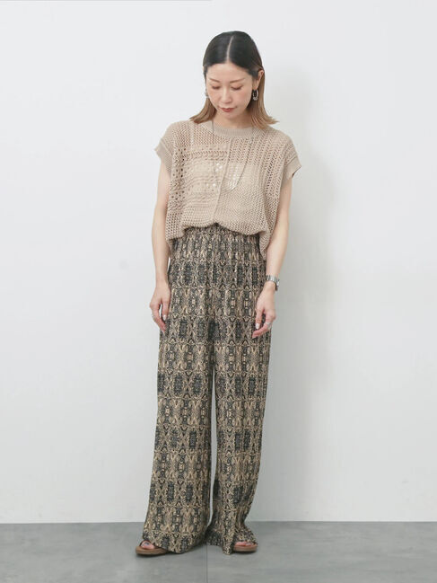 Samansa Mos2 blue「麻タッチパッチワークニットベスト」|ニット・セーター|