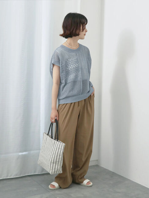 Samansa Mos2 blue「麻タッチパッチワークニットベスト」|ニット・セーター|