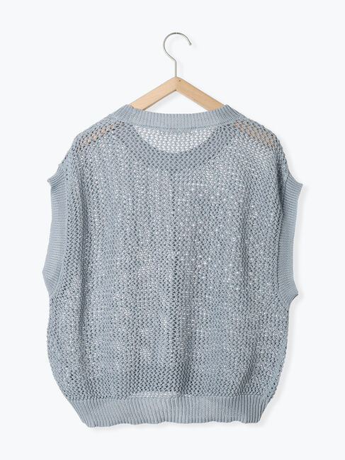 Samansa Mos2 blue「麻タッチパッチワークニットベスト」|ニット・セーター|