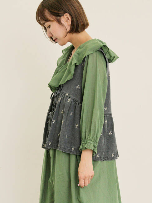 Samansa Mos2「刺繍デニムベスト」|ダウンベスト・ベスト|