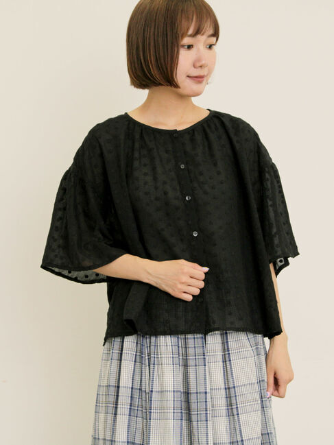Samansa Mos2「シアー刺繍ブラウス」|シャツ・ブラウス|ブラック