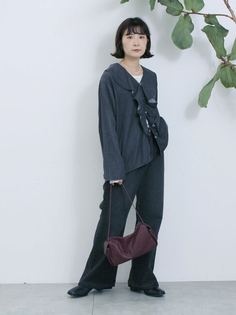 Samansa Mos2 blue「【ECO DENIM 】フリルブラウス」|シャツ・ブラウス|