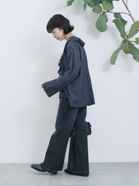 Samansa Mos2 blue「【ECO DENIM 】フリルブラウス」|シャツ・ブラウス|