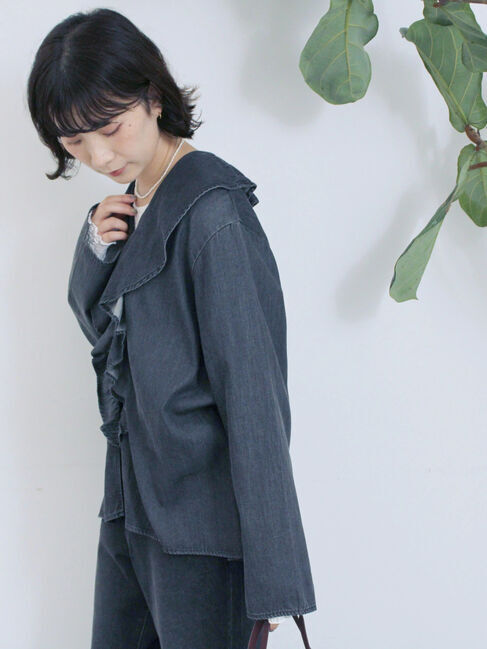 Samansa Mos2 blue「【ECO DENIM 】フリルブラウス」|シャツ・ブラウス|