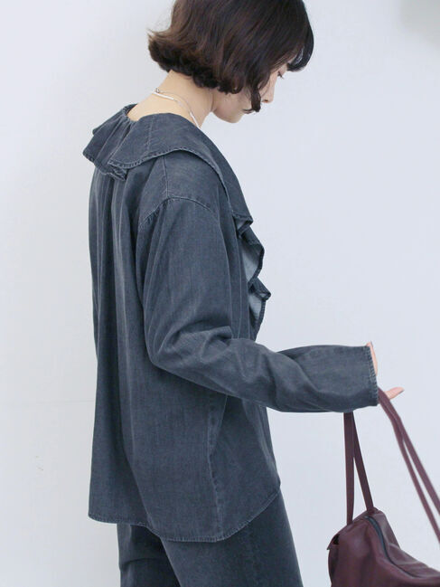 Samansa Mos2 blue「【ECO DENIM 】フリルブラウス」|シャツ・ブラウス|