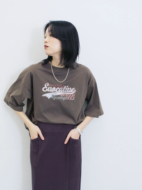 Samansa Mos2 blue「ヴィンテージ風プリントTシャツ」|Tシャツ・カットソー|