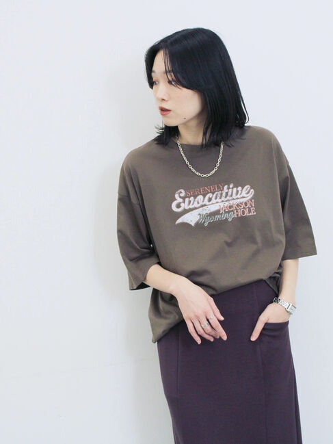 Samansa Mos2 blue「ヴィンテージ風プリントTシャツ」|Tシャツ・カットソー|