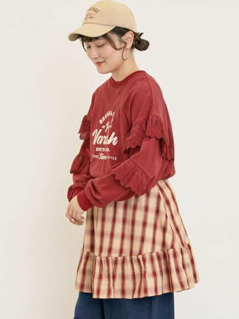 Samansa Mos2「袖フリル切替えスウェット」|Tシャツ・カットソー|