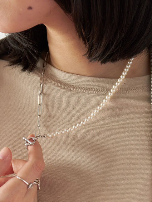 Samansa Mos2 blue「パール&チェーンミックスネックレス」|その他|