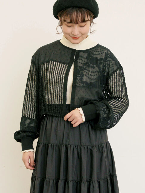 Samansa Mos2「◎パッチワークレースカーディガン」|カーディガン|ブラック