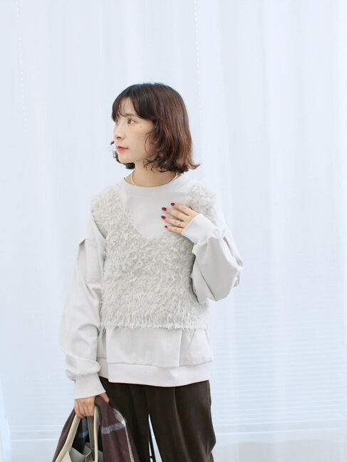 Samansa Mos2 blue「ふわふわショート丈ニットベスト」|ニット・セーター|