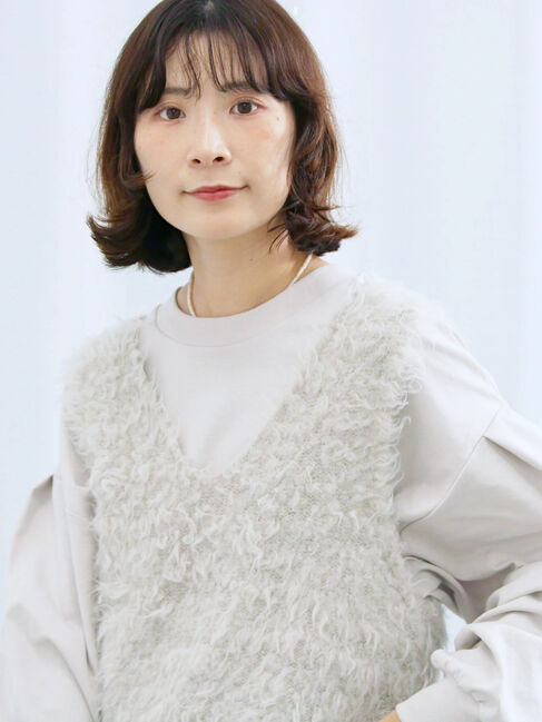 Samansa Mos2 blue「ふわふわショート丈ニットベスト」|ニット・セーター|