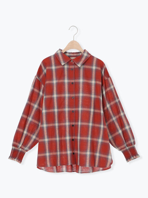 Samansa Mos2「袖口シャーリングチェックシャツ」|シャツ・ブラウス|