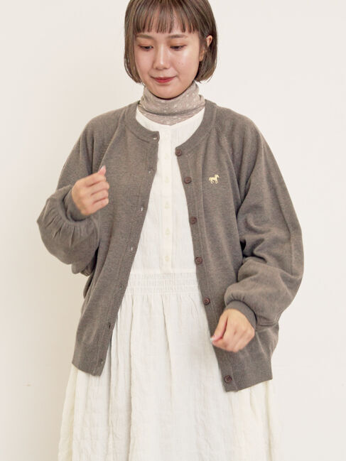 Samansa Mos2「刺繍入りパフスリーブカーディガン」|カーディガン|モカ