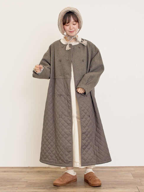 Samansa Mos2「メルトン切替キルティングコート」|その他|ブラウン