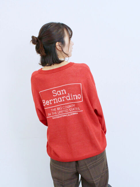 Samansa Mos2 blue「アソートロゴジャガードニットプルオーバー」|ニット・セーター|