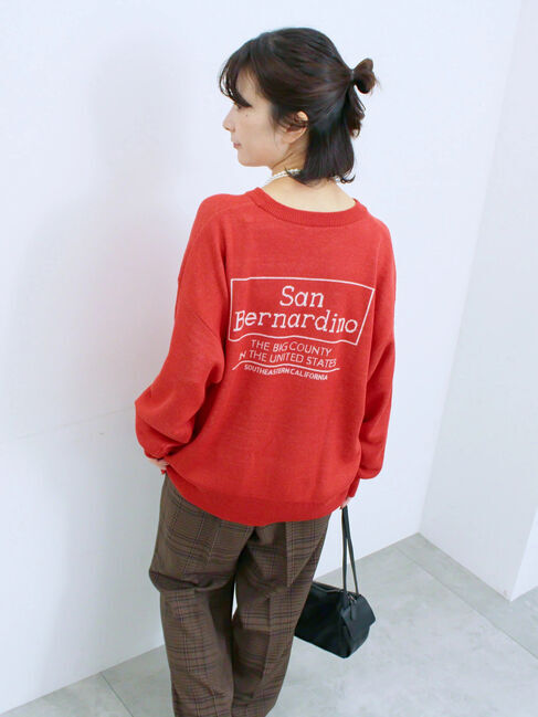 Samansa Mos2 blue「アソートロゴジャガードニットプルオーバー」|ニット・セーター|