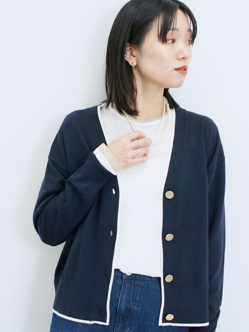 Samansa Mos2 blue「レイヤード風ロンT」|Tシャツ・カットソー|