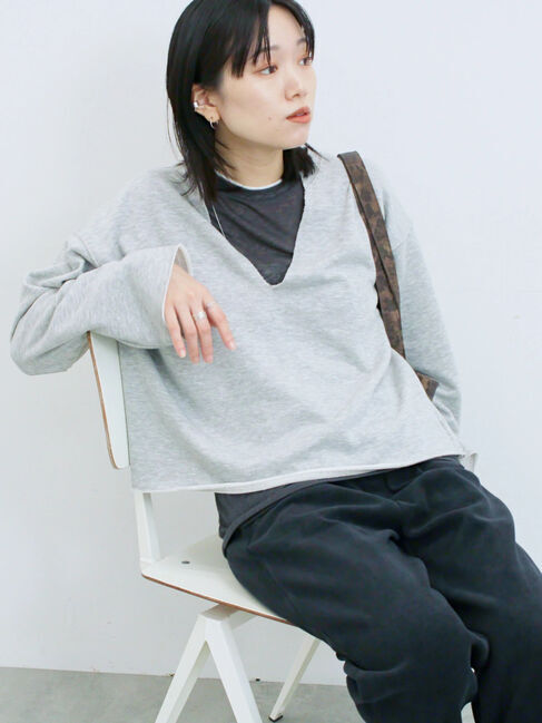 Samansa Mos2 blue「レイヤード風ロンT」|Tシャツ・カットソー|