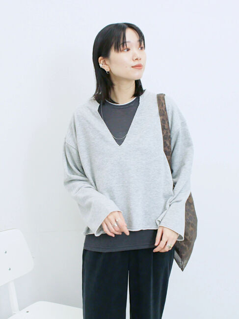 Samansa Mos2 blue「レイヤード風ロンT」|Tシャツ・カットソー|