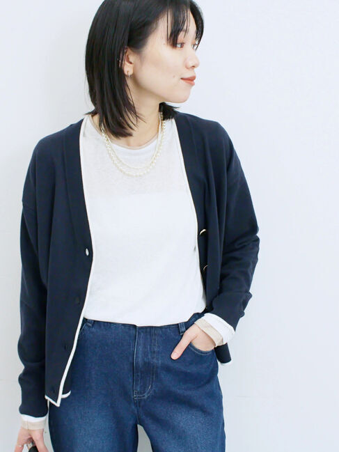 Samansa Mos2 blue「レイヤード風ロンT」|Tシャツ・カットソー|