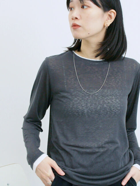 Samansa Mos2 blue「レイヤード風ロンT」|Tシャツ・カットソー|チャコールグレー