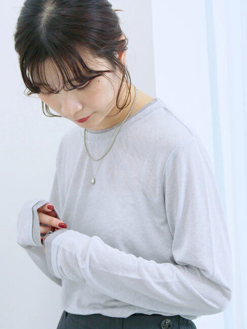 Samansa Mos2 blue「レイヤード風ロンT」|Tシャツ・カットソー|Ｓグレー